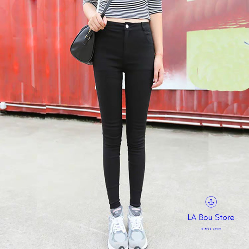 Quần jeans skinny nữ đen cạp cao 1 cúc LA-JE-01