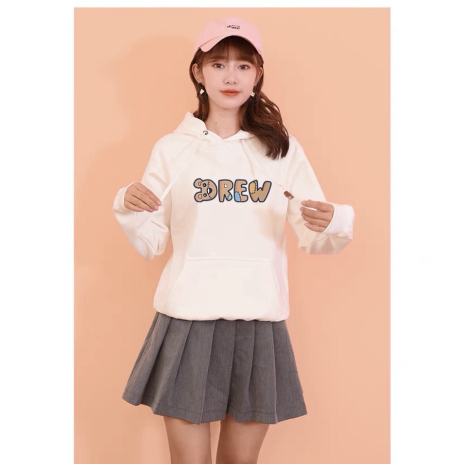 Áo Hoodies Nữ Chui Đầu Chất Nỉ Mềm Có Nón 2 Màu Form Rộng In Drew Đẹp Mặc Thoải Mái NEW UNISEX
