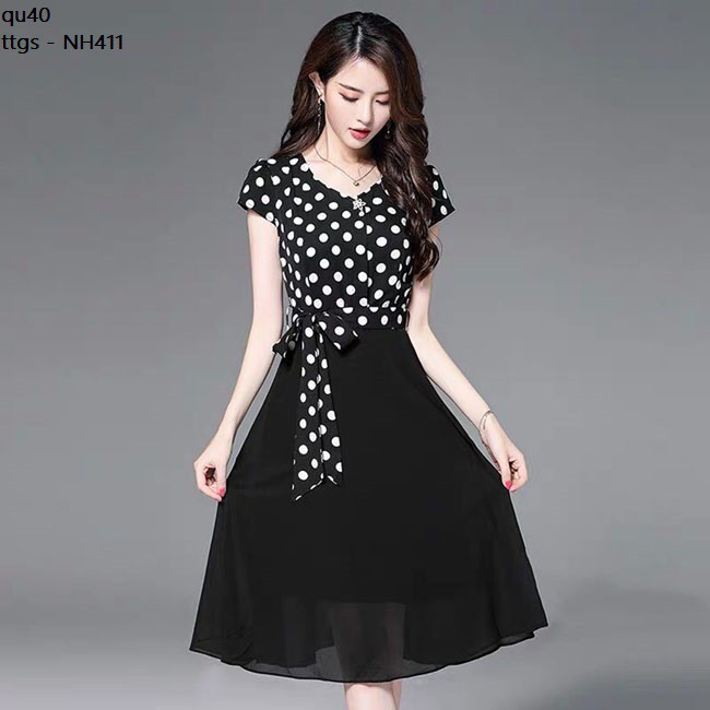 NH411 ĐẦM XÒE CHẤM BI CỘT NƠ