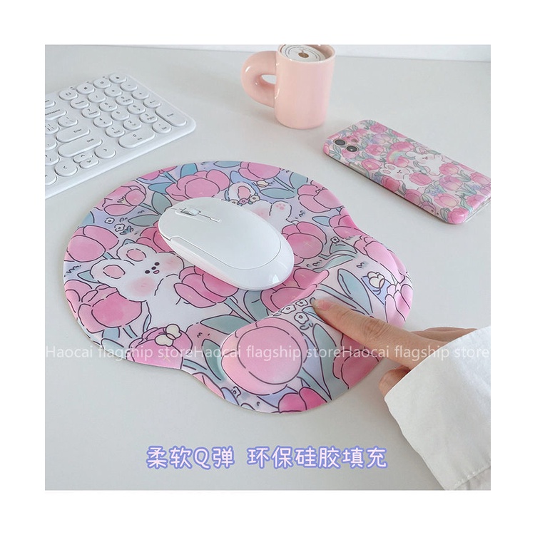 Set Đệm Lót Chuột + Đệm Cổ Tay Bằng Silicon Mềm Chống Trượt Họa Tiết Thỏ 3D Dễ Thương Dành Cho Nữ