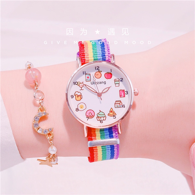 Đồng hồ nữ dây vải canvas mặt hình thức ăn dễ thương