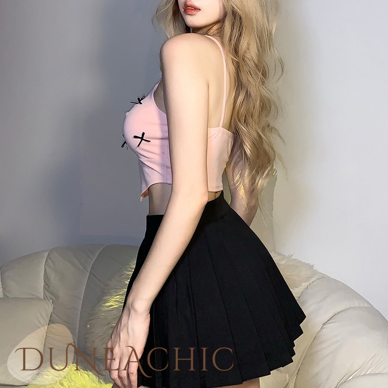 DUNEA Áo Crop Top Cổ Chữ V Thắt Nơ Hở Lưng Gợi Cảm Cho Nữ Y0425