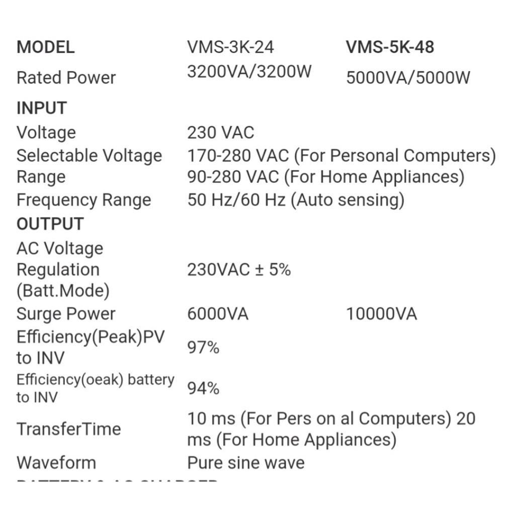 Bộ đổi điện đa dụng 5K - 48V điện áp 120V - 500V sạc MPPT 80A sạc AC 80A - VMS-5K-48V