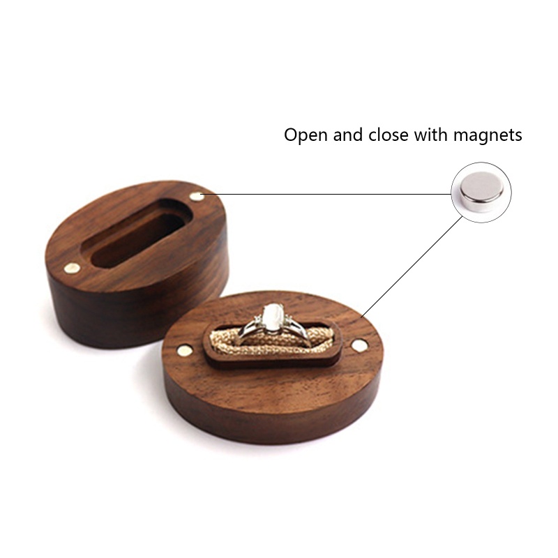 Flgo Hộp Đựng Nhẫn Đính Hôn Bằng Gỗ Óc Chó Màu Đen Hình Oval