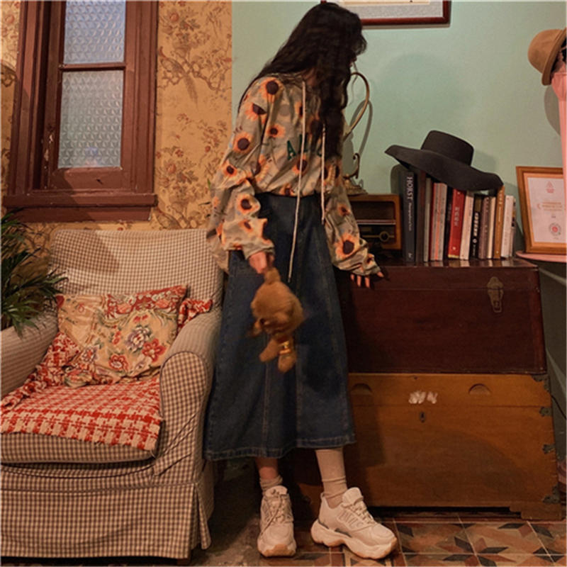 Chân váy dài chữ A lưng cao size lớn dáng rộng vải denim phong cách cổ điển dành cho bạn nữ | BigBuy360 - bigbuy360.vn