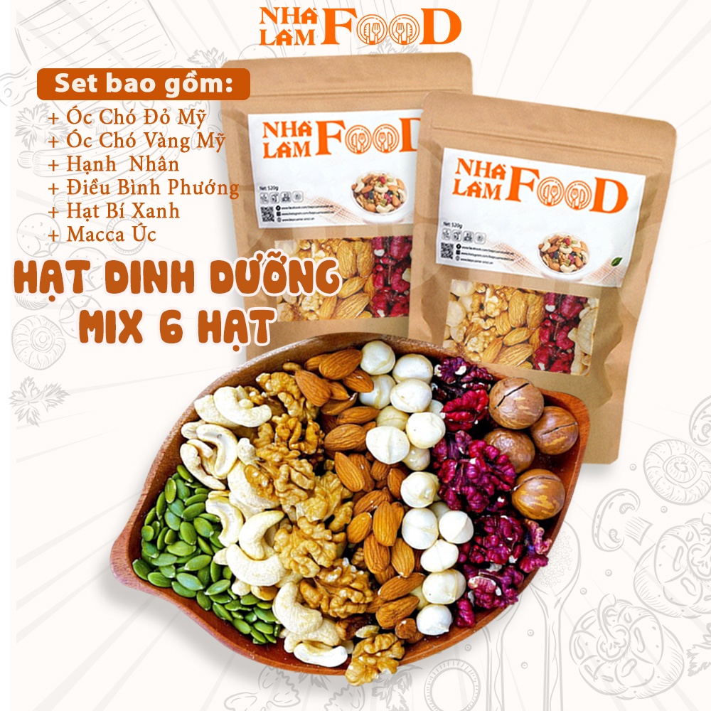 Hạt Dinh Dưỡng Mix 6 Loại Siêu Hạt Óc Chó, Hạnh Nhân, Điều, Bí Xanh, Macca BẾP MẸ SG