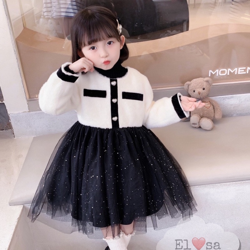 Set đồ thu Bipu - Váy len cúc tim cực chanh xả