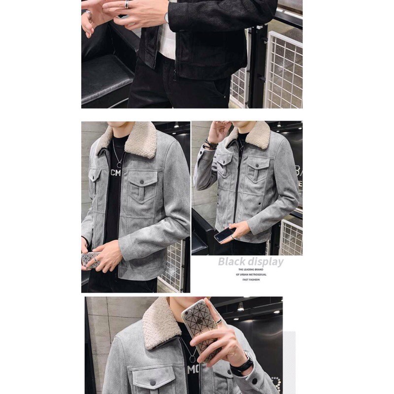 Áo da lộn trần bông cao cấp -hàng quảng châu sẵn xám 1813 2xl