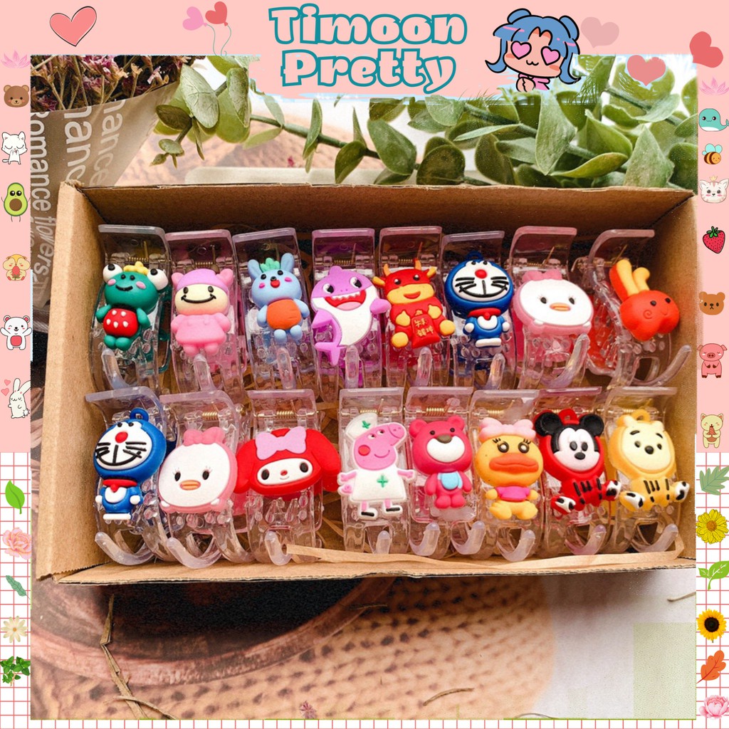 🍓Kẹp Càng Cua 3 Răng Nhựa Trong Suốt Chống Gãy Tốt Hình Thú Hoạt Hình Xinh Xắn Hot