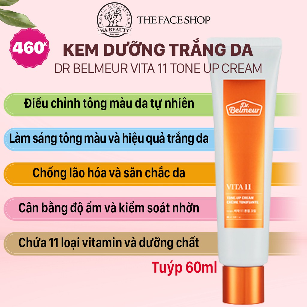 Kem dưỡng ẩm trắng da chống lão hóa phục hồi săn chắc da sáng da The Face Shop Dr Belmeur Vita 11 Tone Up Cream 60 ml