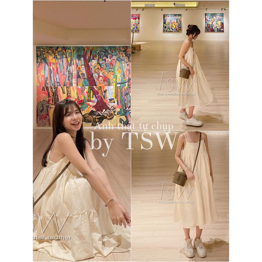 Váy hai dây babydoll form rộng xoè chất xốp, đầm 2 dây (Ảnh thật)