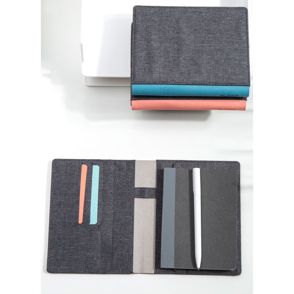 [LIFEMC02BPABAU -10% đơn 250K] Sổ tay cao cấp bọc vải, gáy da 160 trang Deli - tích hợp ví - Xanh dương/Hồng/Xám - NS245