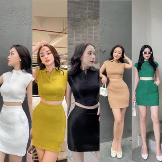 Set áo croptop sát nách kèm chân váy