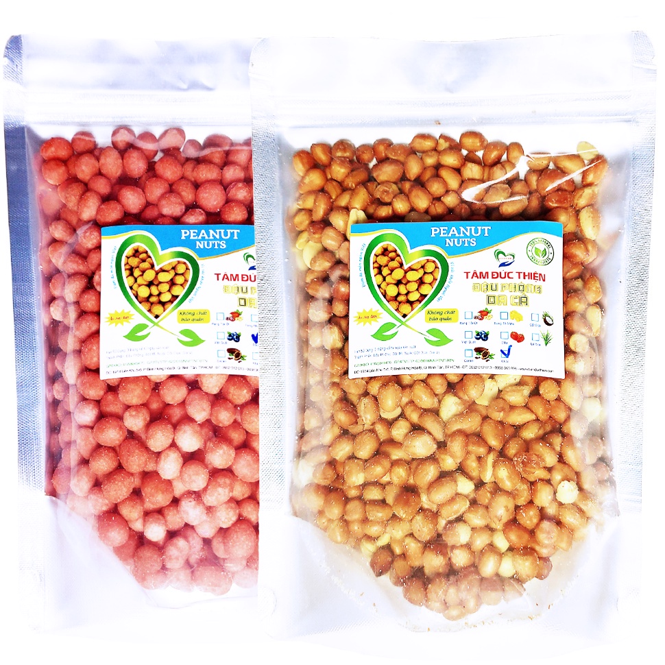 Combo 1KG Đậu Phộng 2 Vị: Rang Muối và Da Cá Dâu Tây Tâm Đức Thiện (2 x Túi 500GR)