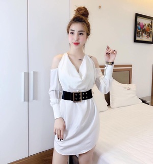 đầm cổ đổ tay dài