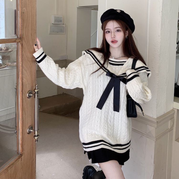 Áo Sweater Cổ Thủy Thủ Dễ Thương Phong Cách Preppy Thời Trang Thu Đông