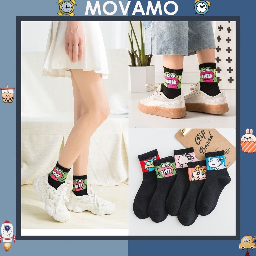 Tất đen cổ cao Movamo chết đẹp họa tiết hoạt hình độc đáo TN129
