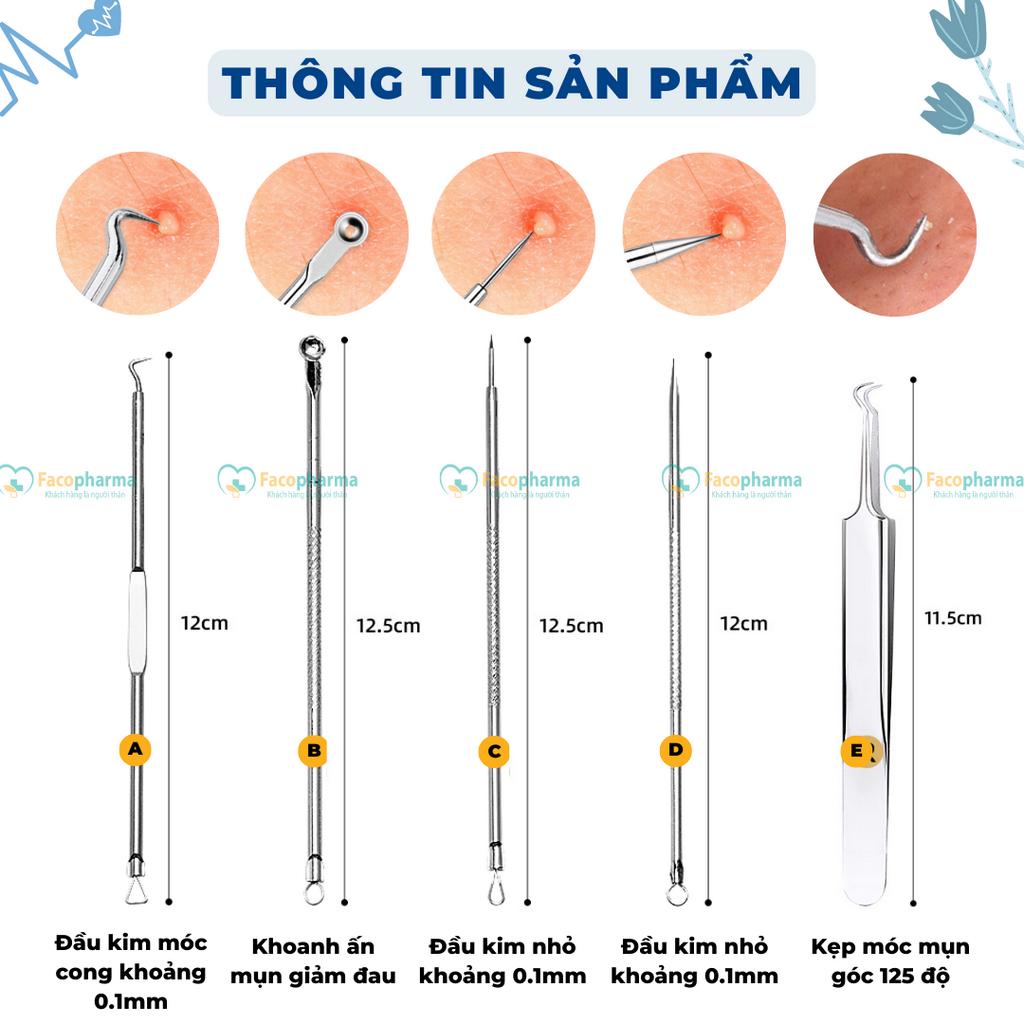 Dụng cụ nặn mụn set 4 món giúp lấy nhân mụn nặn mụn đầu đen với 2 đầu thép không gỉ độ bền cao an toàn cho da