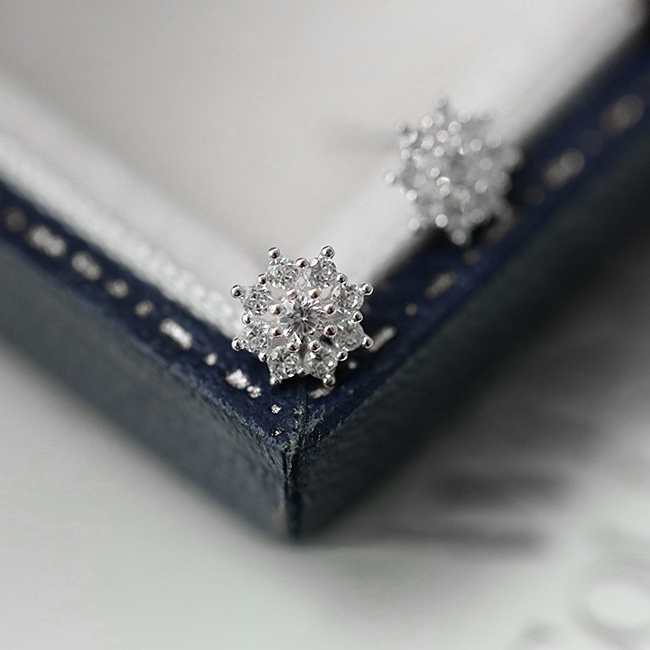 Khuyên Tai Bạc Nữ Đính Đá Zircon Sang Trọng Hình Bông Hoa Nhỏ Xinh Xắn Bạc Ý S925 - B2649 Bảo Ngọc Jewlery