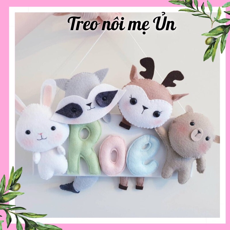 Bảng tên treo phòng ngủ handmade, bảng tên trang trí thôi nôi cực đẹp mẫu Thỏ trắng và bạn