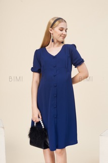 ĐẦM NÚT CỔ V XANH - BIMI