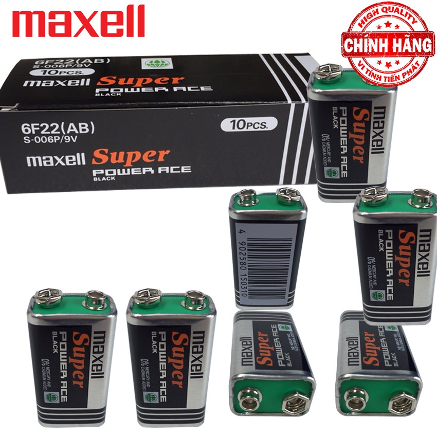 Hộp 10 Viên Pin vuông 9V Maxell Super Power - 6F22 Maxell