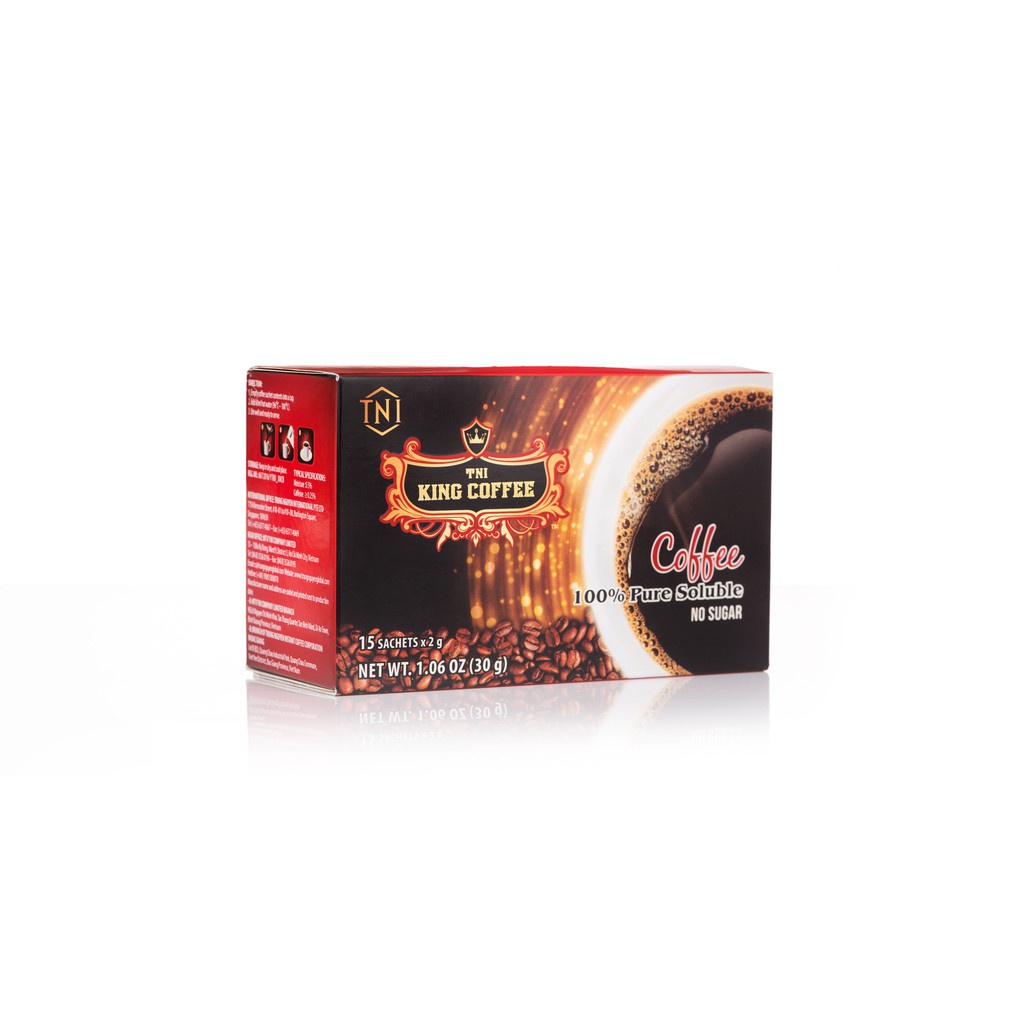 Cà Phê Hòa Tan 100% Đen Thuần Khiết KING COFFEE - Hộp 15 gói x 2g - Không Đường