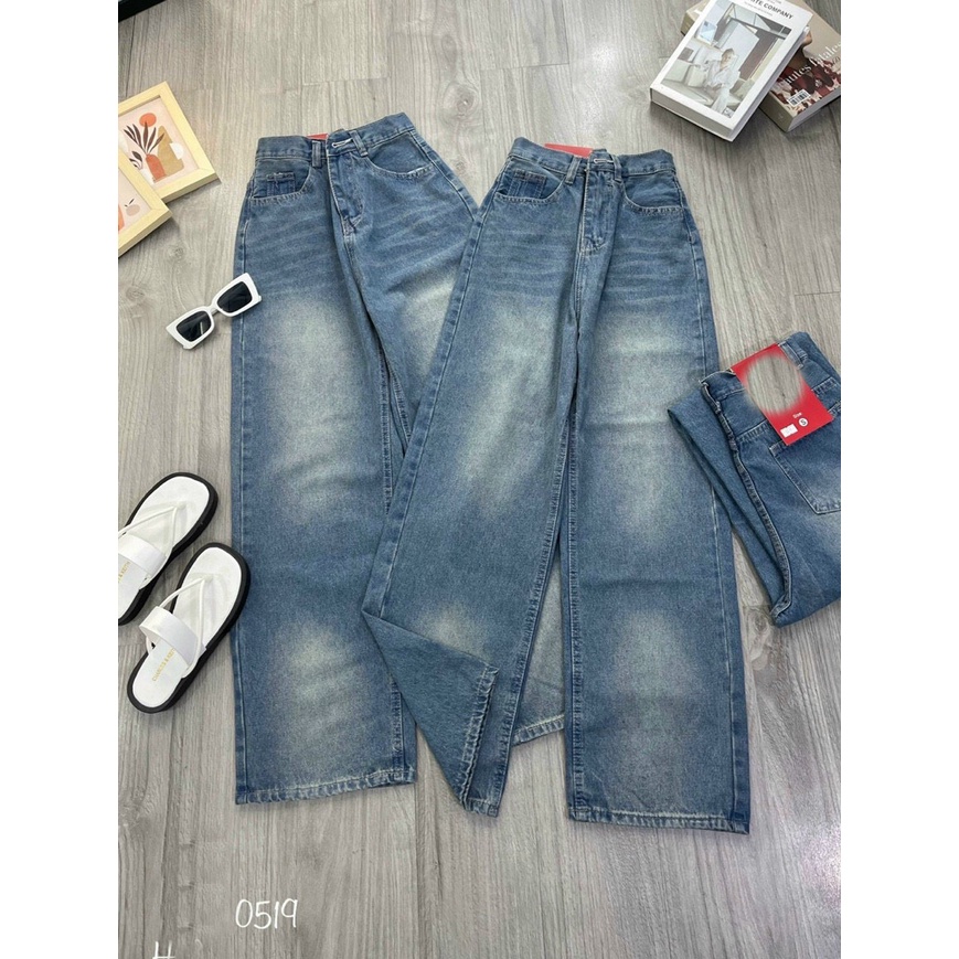 [ORHL519] QUẦN JEANS ỐNG RỘNG NỮ LƯNG CAO VẰN RÂU MÈO PHUN THỜI TRANG TRẮNG ĐÙI LAI CUỐN XANH ĐẬM XANH NHẠT HADI