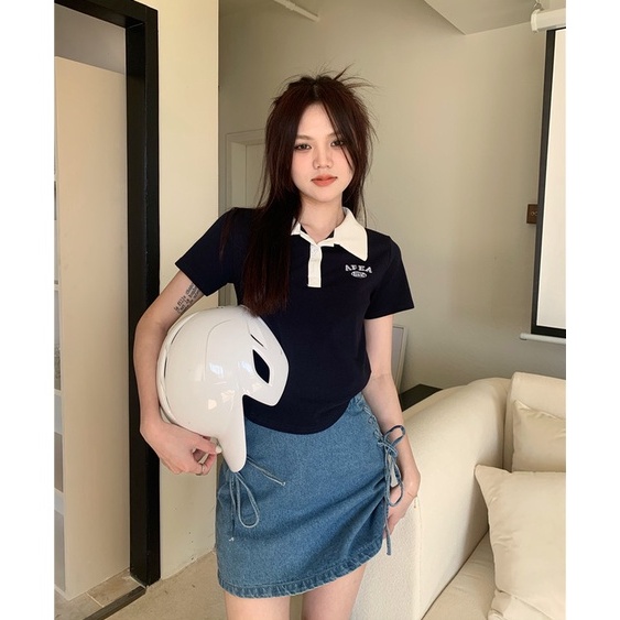 QADCOL Áo thun QADCOL tay ngắn cổ bẻ ôm dáng thời trang cho nữ