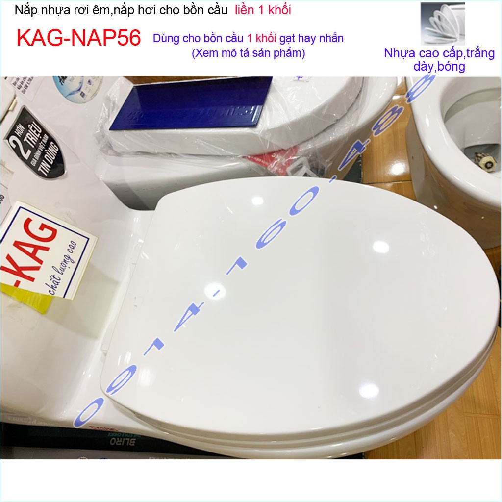 Nắp đậy bồn cầu 1 khối rơi êm KAG-NAP56, nắp hơi bàn cầu liền khối nhựa dày bóng cao cấp