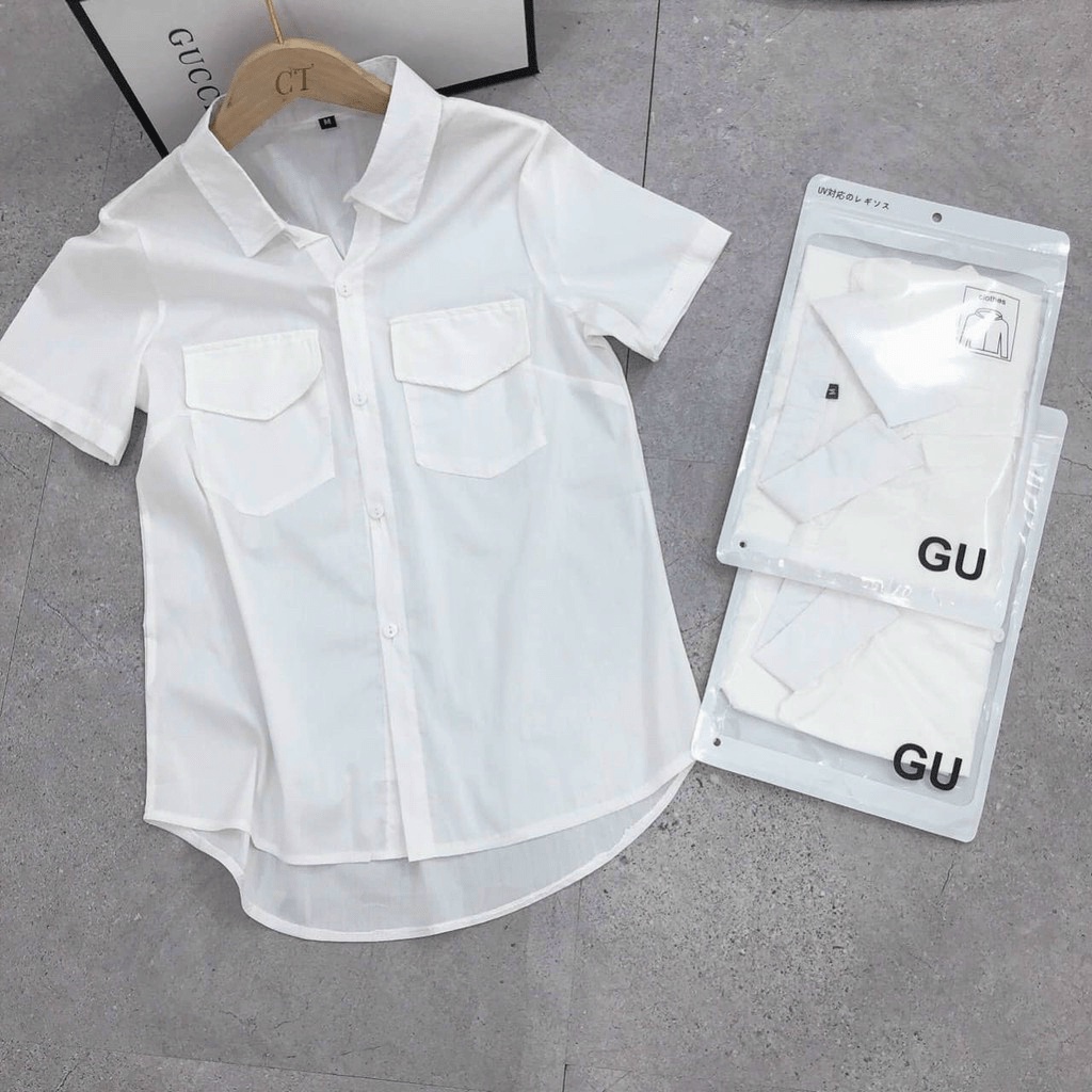 Áo Sơ Mi Nữ tay Ngắn Cổ Bẻ 2 Túi Ngực Chất Lụa Mịn Mát Mặc Đẹp Siêu Xinh [NEW UNISEX]