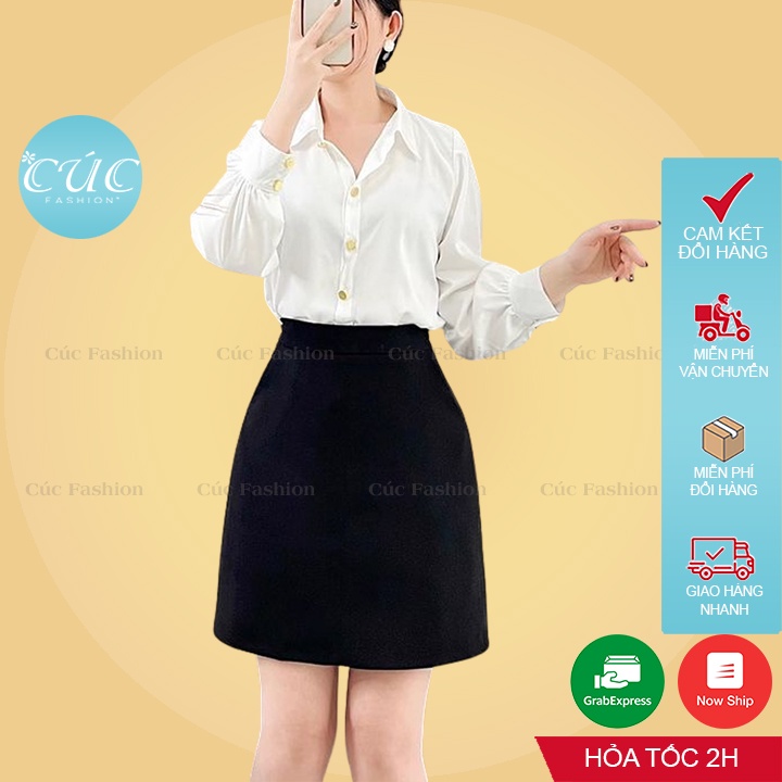 Chân váy chữ a Cúc Fashion váy ngắn nữ cao cấp lưng cạp cao 2 lớp có quần lót túi đen phong cách thời trang công sở CA1