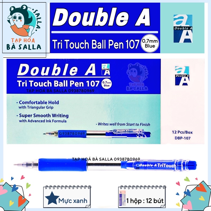 Hộp 12 Cây Bút Bi Double A Tri Touch Mực Xanh, Đỏ, Đen
