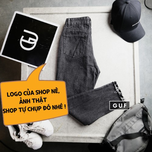Quần Jean Nữ Dáng Baggy Rách Gấu Cạp Cao Màu Đen Xám Khói Ôm Eo GUF | BigBuy360 - bigbuy360.vn