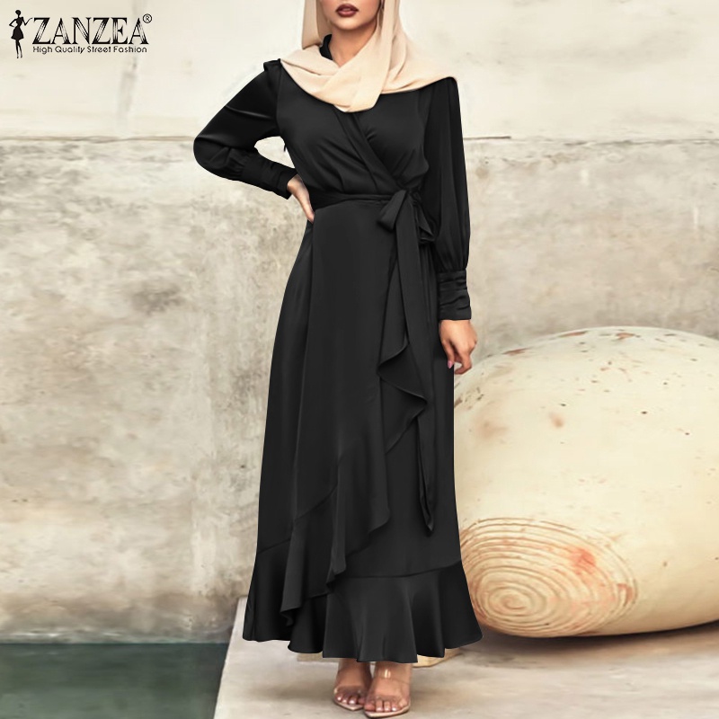 Đầm Zanzea dáng dài kiểu tay dài phối viền bèo nữ tính