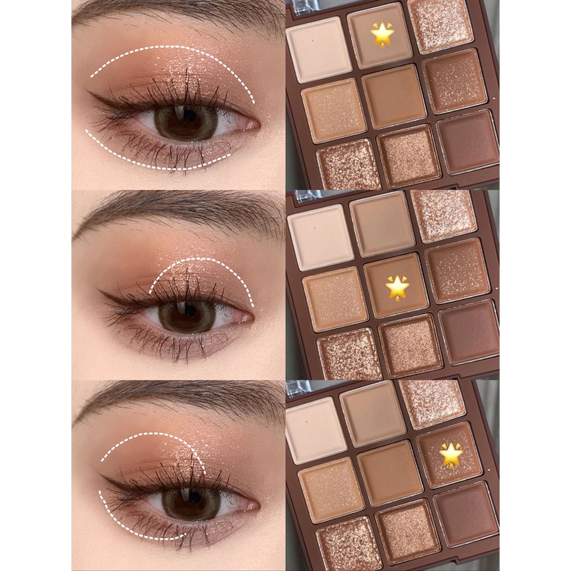 Bảng Phấn Mắt CFH 9 Màu Lì Và Ánh Nhũ Kết Hợp Trang Điểm Kháng Nước Và Lâu Trôi