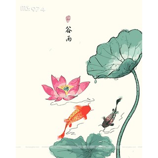 Tranh Tô Màu theo số Cá chép hoa sen T974