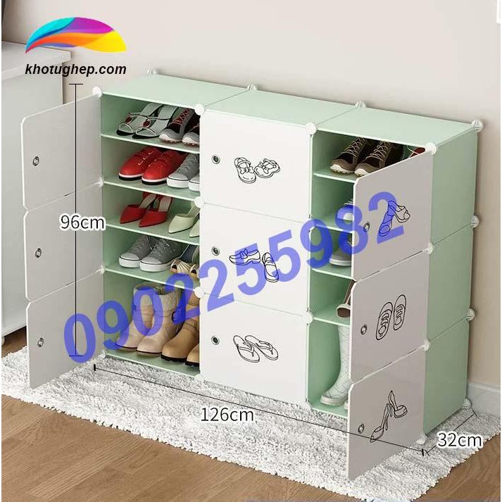 “SALE SỐC” Tủ giày nhựa lắp ghép 18 Ô CHIA Ô BỘ CỐM CỬA HỌA  TIẾT TỰ CHỌN ( tặng kèm móc sườn treo đồ)