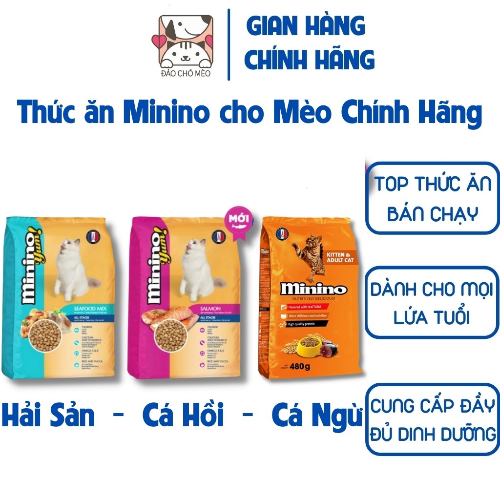 Thức ăn cho mèo Minino Tuna Flavored 480gr, 3 vị Minino - Đảo Chó Mèo