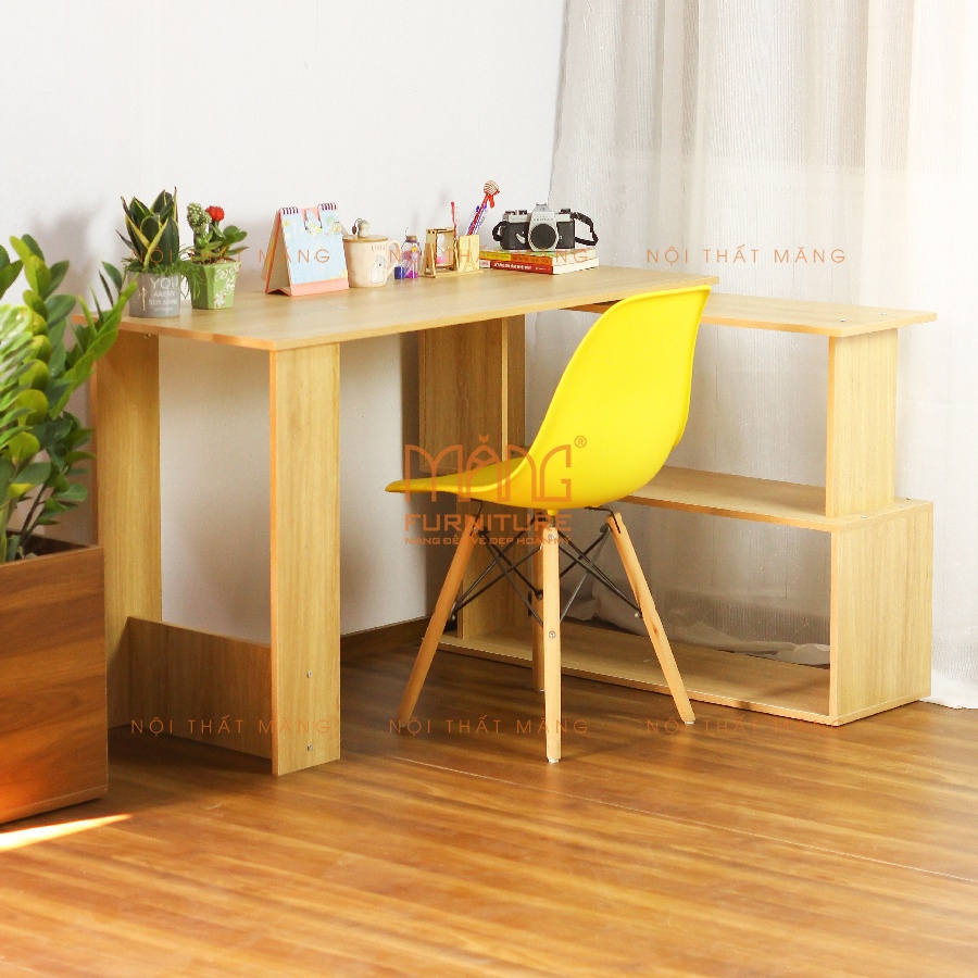 Bàn làm việc xoay 360, thông minh có kệ gỗ sử dụng văn phòng, học bài, để máy tính cho học sinh, sinh viên mẫu blv12