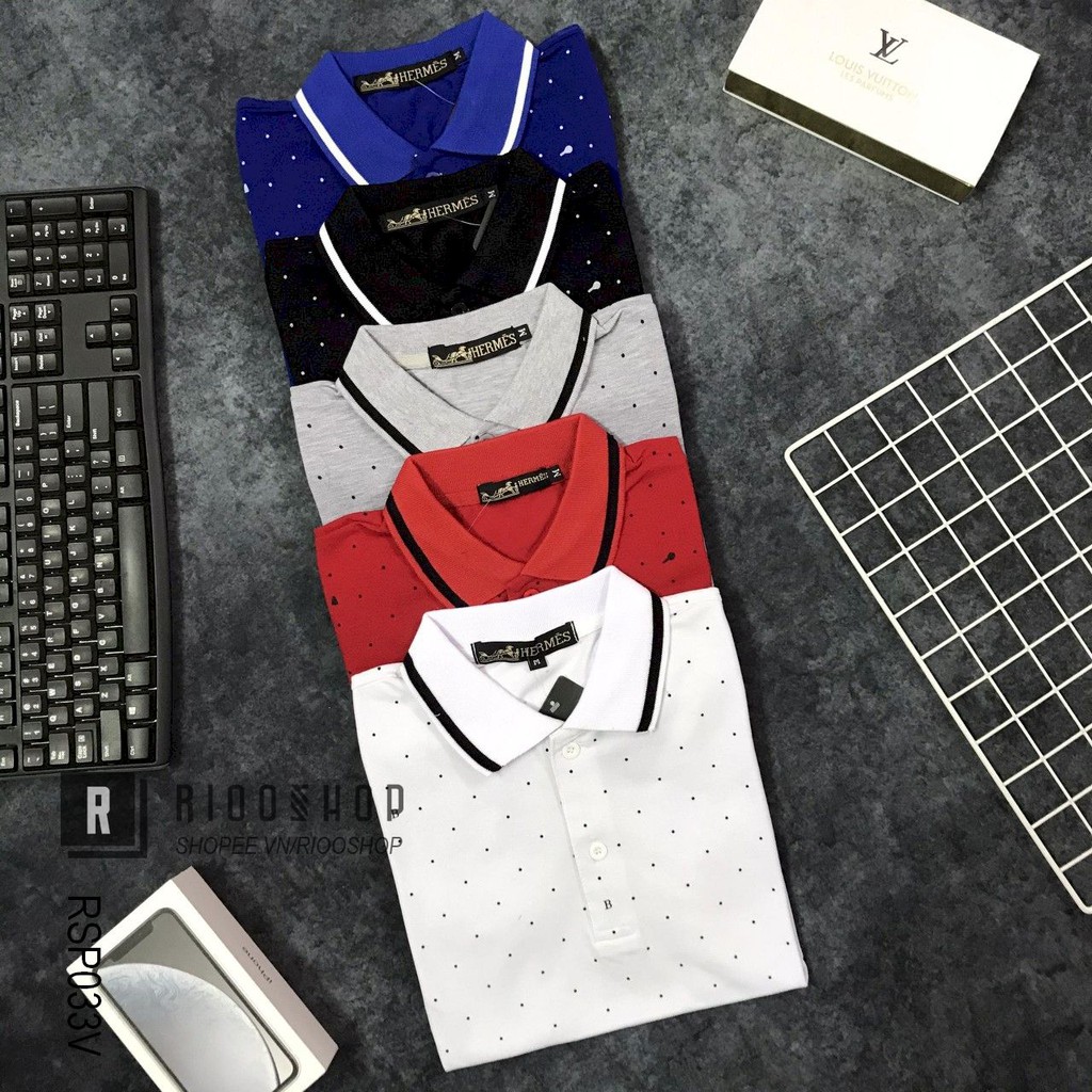 Áo thun nam chấm bi có cổ cao cấp phối bo viền tay RSP033V - áo polo nam Riooshop | BigBuy360 - bigbuy360.vn
