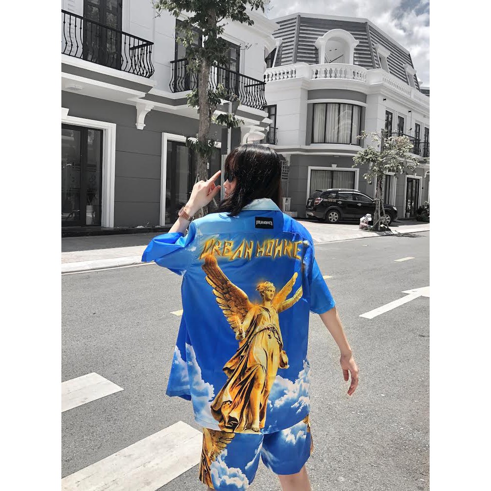 Đồ Bộ Sơ Mi Quần Short URBAN MONKEY SKY GOLDEN Màu Xanh Họa TIết