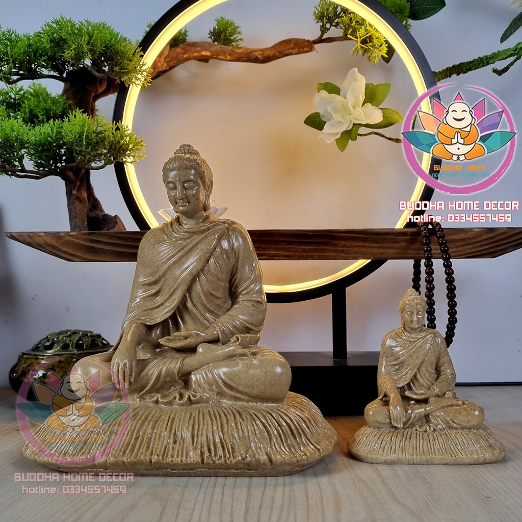 Tôn Tượng Bổn Sư 21 cm đá sỏi vàng phong thủy, thờ cúng, trang trí nhà cửa, bàn trà, hồ thủy sinh