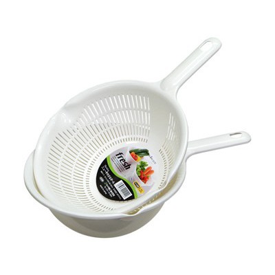 Bộ rổ và thau nhựa 1.2L có tay cầm màu trắng nội địa Nhật Bản