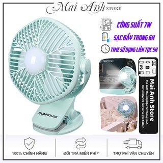 Quạt tích điện Sunhouse SHD7111 có tích hợp đèn pin dùng liên tục 5h