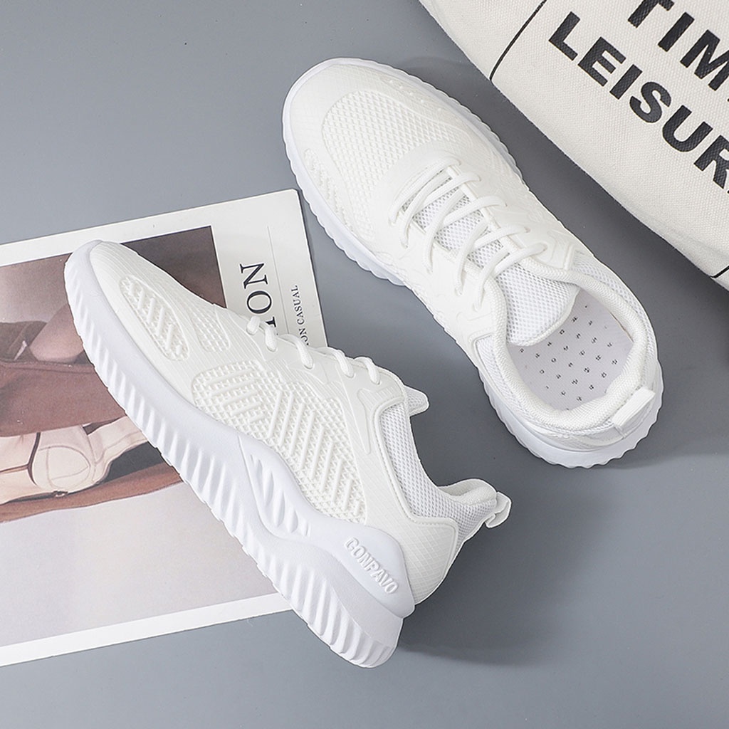Giày Thể Thao Nữ Trắng Độn Đế 4cm, Sneaker Vải Cổ Thấp Chạy Bộ, Đi Học, Đi Chơi - Kateza Official