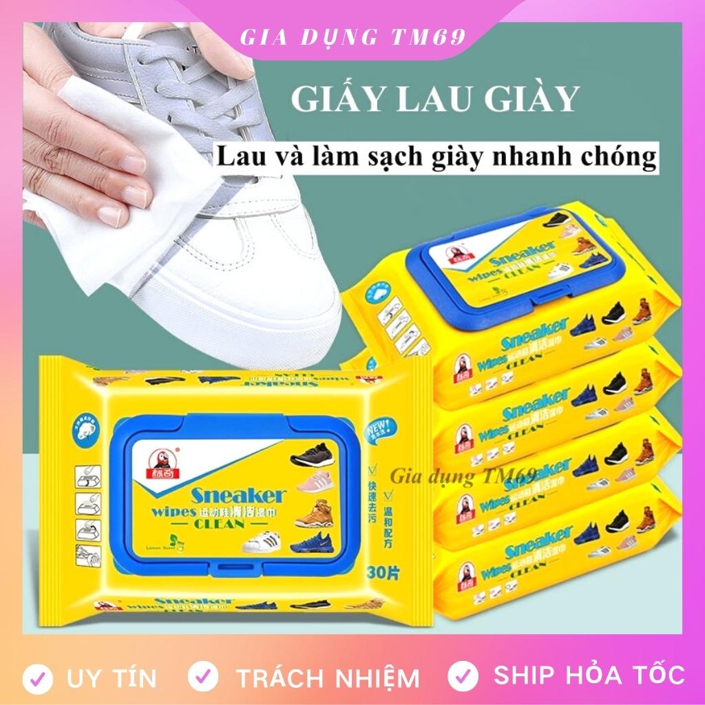 Giấy Lau Giày Sneaker Siêu Sạch Hộp 30 Tờ Không Hoá Chất Làm Hại Vải, Khăn Ướt Lau Giày Tiện Lợi