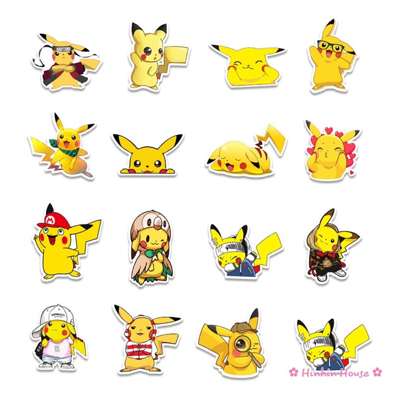 Set 50 Sicker PVC Chống Thấm Nước Chủ Đề Pokemon Pikachu Siêu Cưng Dán Vali, Mũ Bảo Hiểm, Laptop, Guitar, Ô tô, Xe Máy..