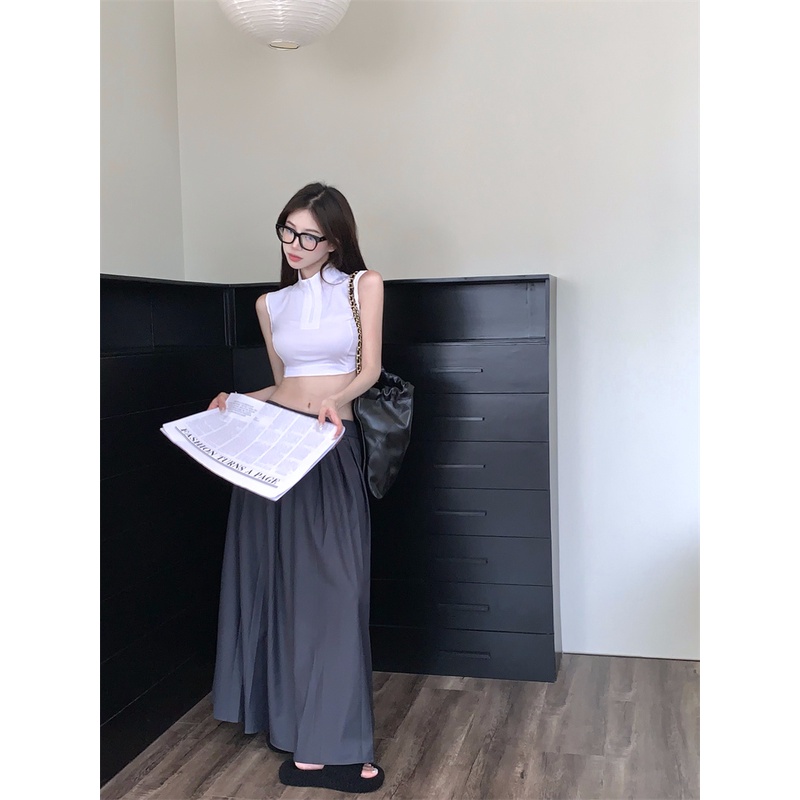 Áo Thun Không Tay Dáng Ôm / Váy Xám Thời Trang Hàn Quốc