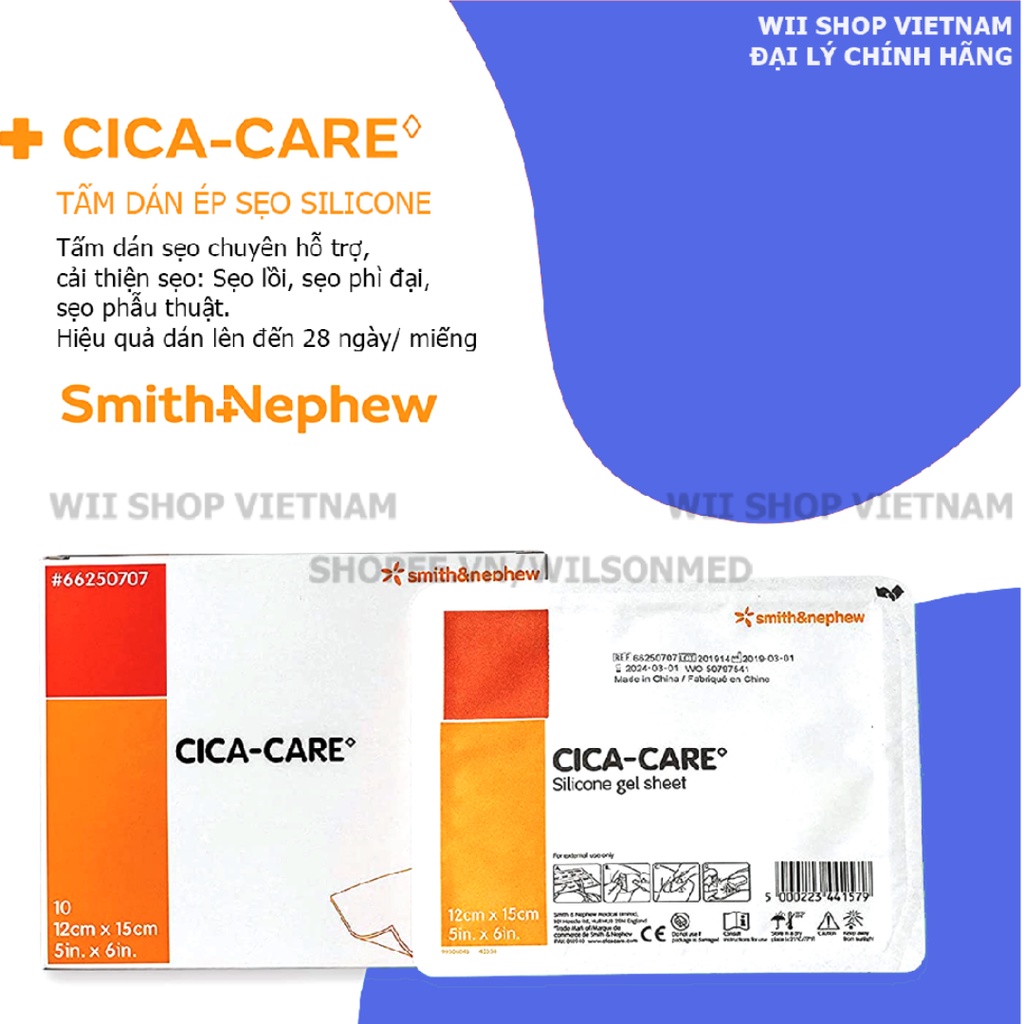 Tấm dán ép sẹo lồi CICA CARE (SMITH &amp; NEWPHEW - UK) cải thiện sẹo lồi, sẹo mổ, sẹo phì đại 3x12cm, 6x12cm, 12x15cm